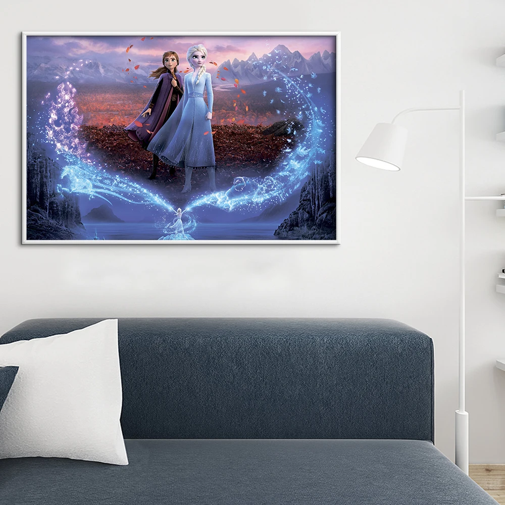 Queen Elsa Anna Poster, Disney Princess Wall Art, Frozen 2 Picture, Canvas Painting Print, Kids Room Home Decor, Birthday Gift