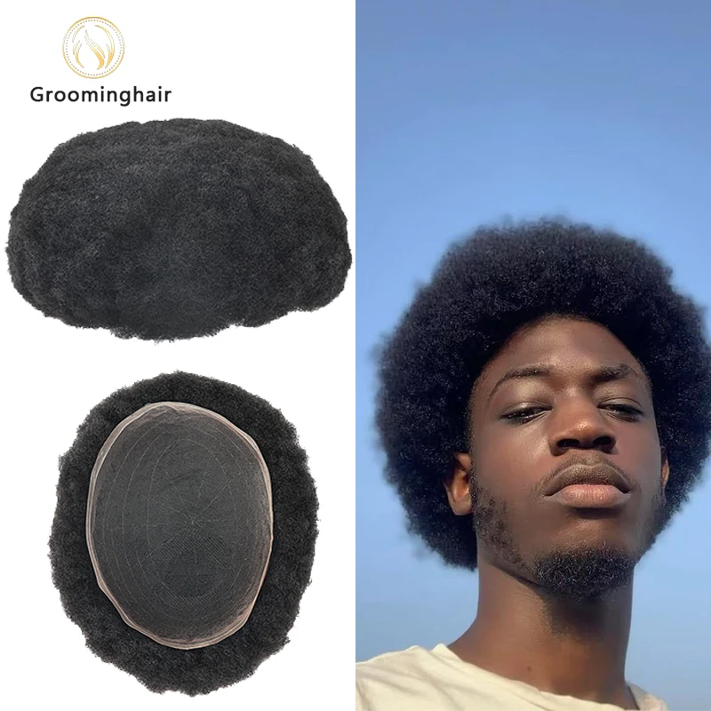 6mm 아프로 가발 6mm 360 직조 곱슬 남자 헤어 유닛 인간의 머리카락 남성 가발 아프로 곱슬 짧은 가발 남성 헤어 시스템