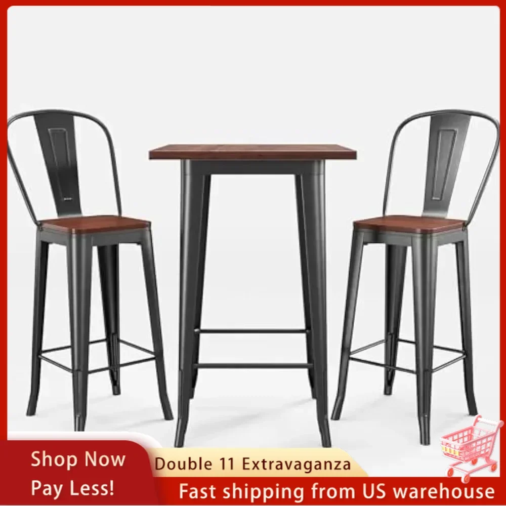 3 Piece Bar Table,and Chairs Set For 2,Pub Table And Chairs With Footrest And Foot Pads,bar Tables