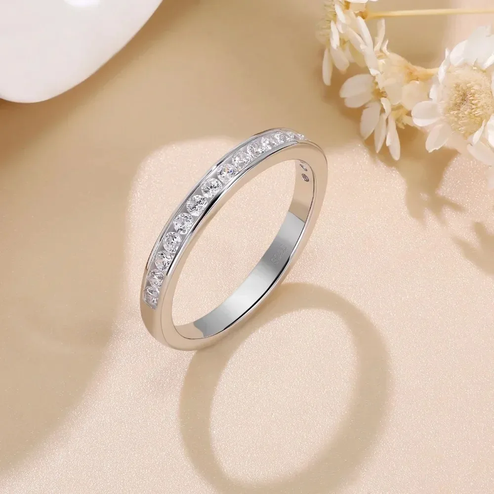 M-JAJA 1.7mm Moissanite Half Eternity Wedding Bands 925 Sterling Silver 18K White Gold Plated D Color Lab Diamond Ring Jewelry