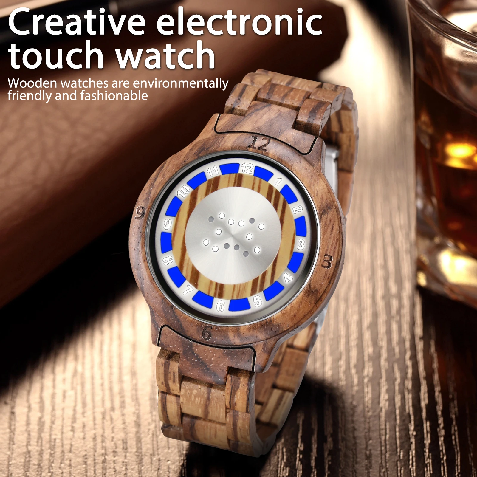 KityKiss new 2024LEDdisplay couple top electronic sports personality fashion leisure sandalwood watch luxury couple wooden watch