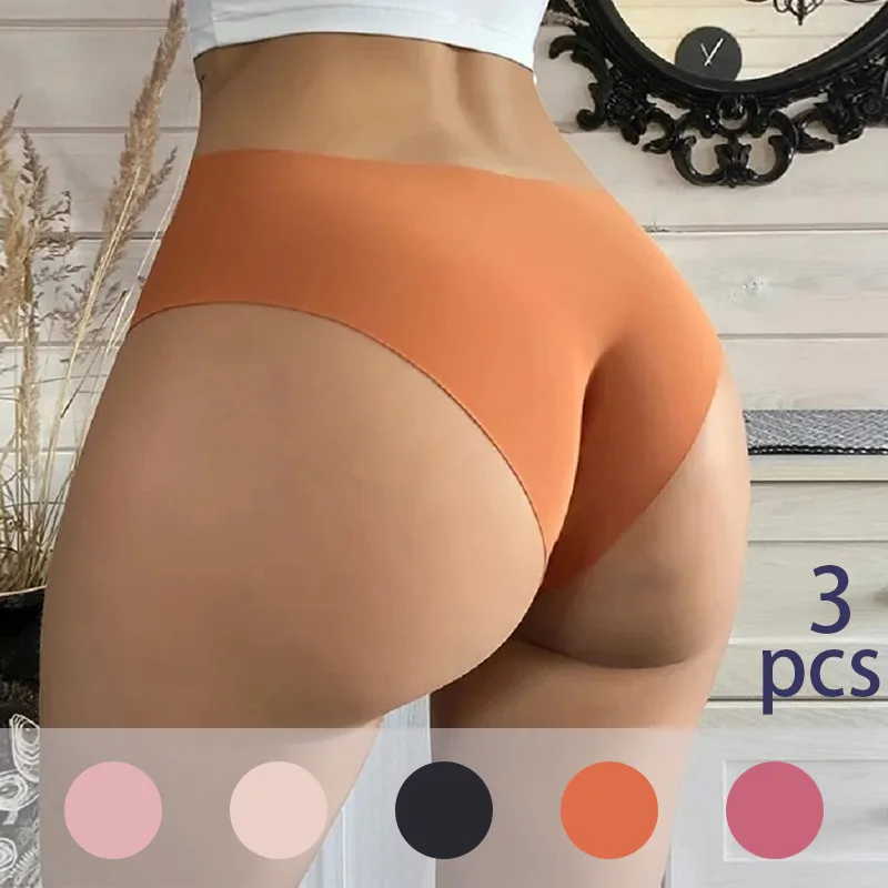 

3PCS Seamless Panties Women Underwear Soft Low Waist Briefs Quick-Drying Solid Color Lingerie Sport Underwear Next To The Skin