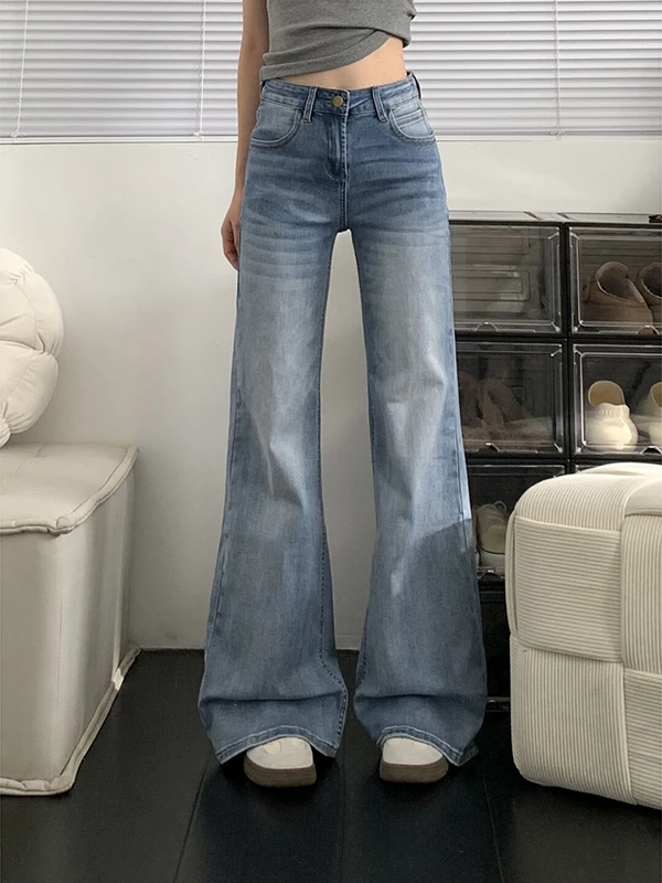 레트로 아메리칸 라이트 웨이 벨봇 청바지 여성용 루즈 스트레이트 레그 와이드 레그 팬츠 가을 신상 슬레 로우 웨이스트 청바지