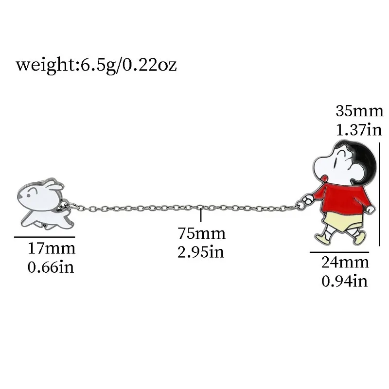 

Cartoon 2pcs Kawaii Crayon ShinChans Metal Badge Shin Chan Leading Little White Chain Brooch Creative Cute Clothing Pin