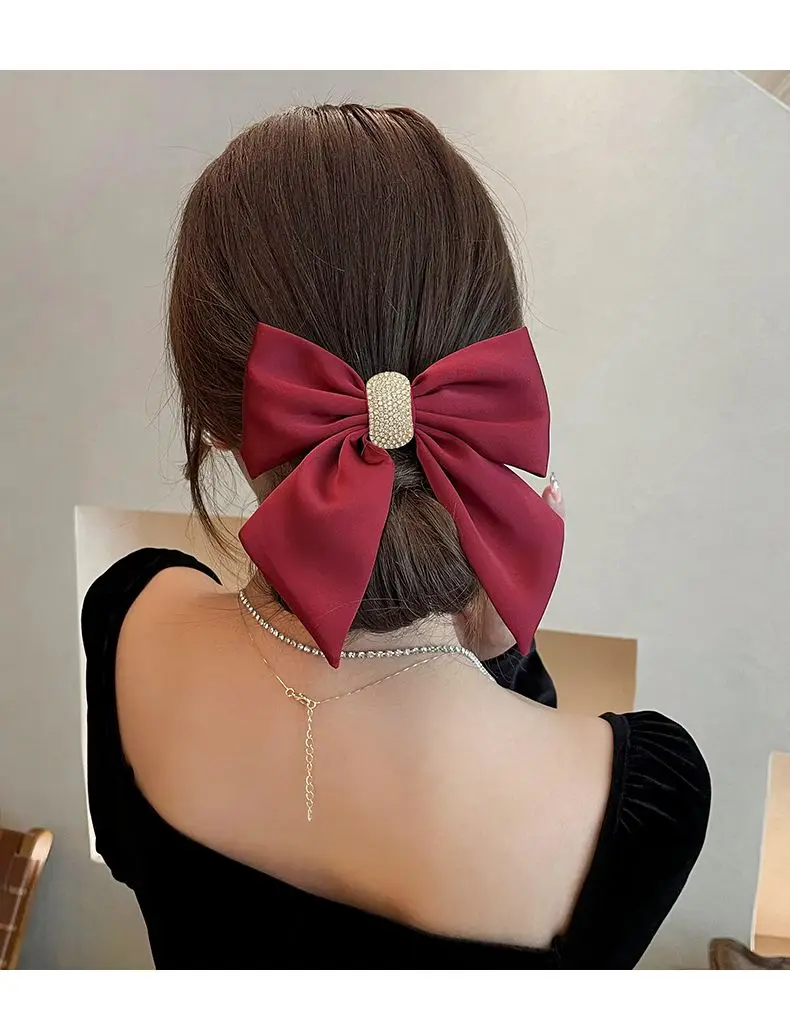 New Big Fabric Bow Hairpin Solid Color Crystal Barrettes Hair Clips for Women Wedding Hairgrip Headbands Hair Accessories