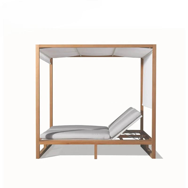

Outdoor leisure sofa bed aluminum alloy waterproof sunscreen courtyard garden wood grain paint villa resort outdoor bed