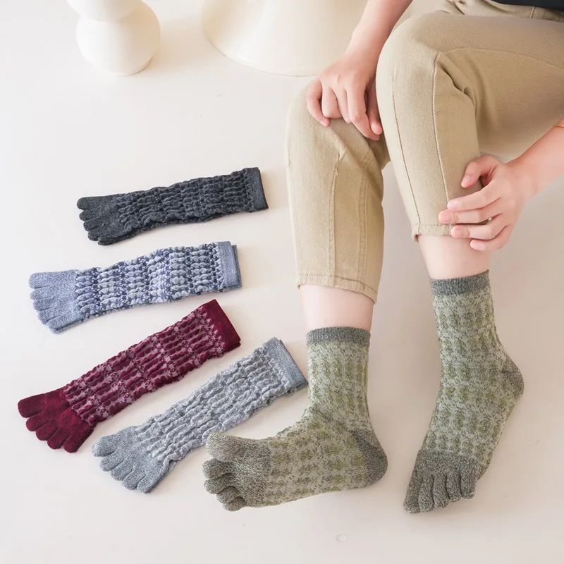 

5 Pais Five-finger Socks Women's Autumn and Winter Medium Tube Toe Socks Thickened Cotton Socks