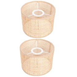 2 pezzi paralume paralume intrecciato griglia in rattan reale (16 * 12 quadrati) 2 pezzi copertura per lampada a sospensione rurale rustica bambù appeso