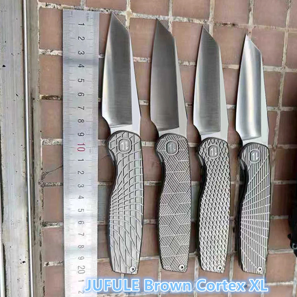 JUFULE براون اللحاء XL الجبهة زعنفة التيتانيوم 154 سنتيمتر الصلب السيراميك محامل جيب EDC أداة التخييم الصيد في الهواء الطلق سكين للفرد
