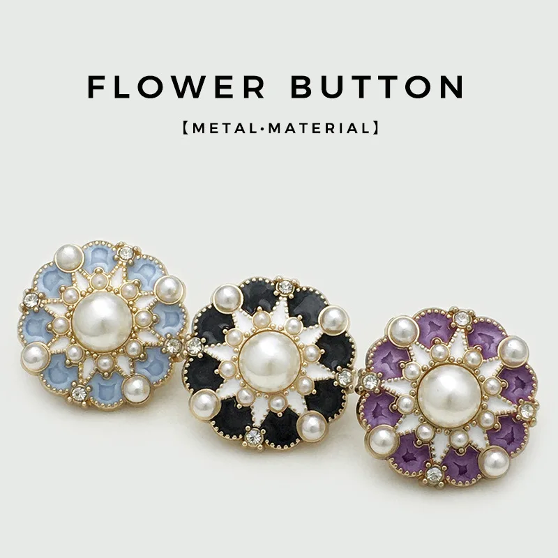 10Pcs/lot High End Velvet Flower Shaped Metal Pearl Button Coat Decorative Button Suit Coat Flower Button Accessory N235