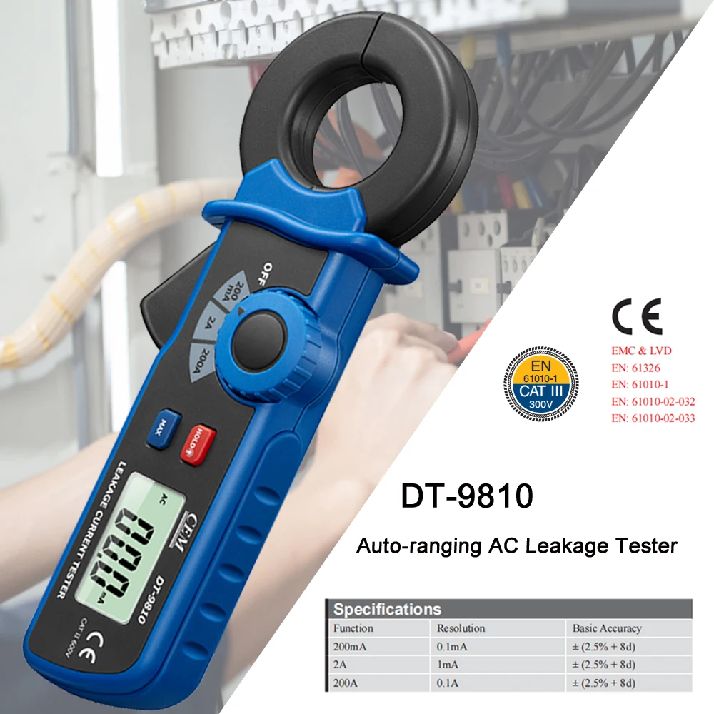 Hoge nauwkeurigheid stroomtang Mini AC lekstroomtester 1uA resolutie, 0,1mA-200A, kaak 1,2 inch / 30 mm Fabrikant directe verkoop