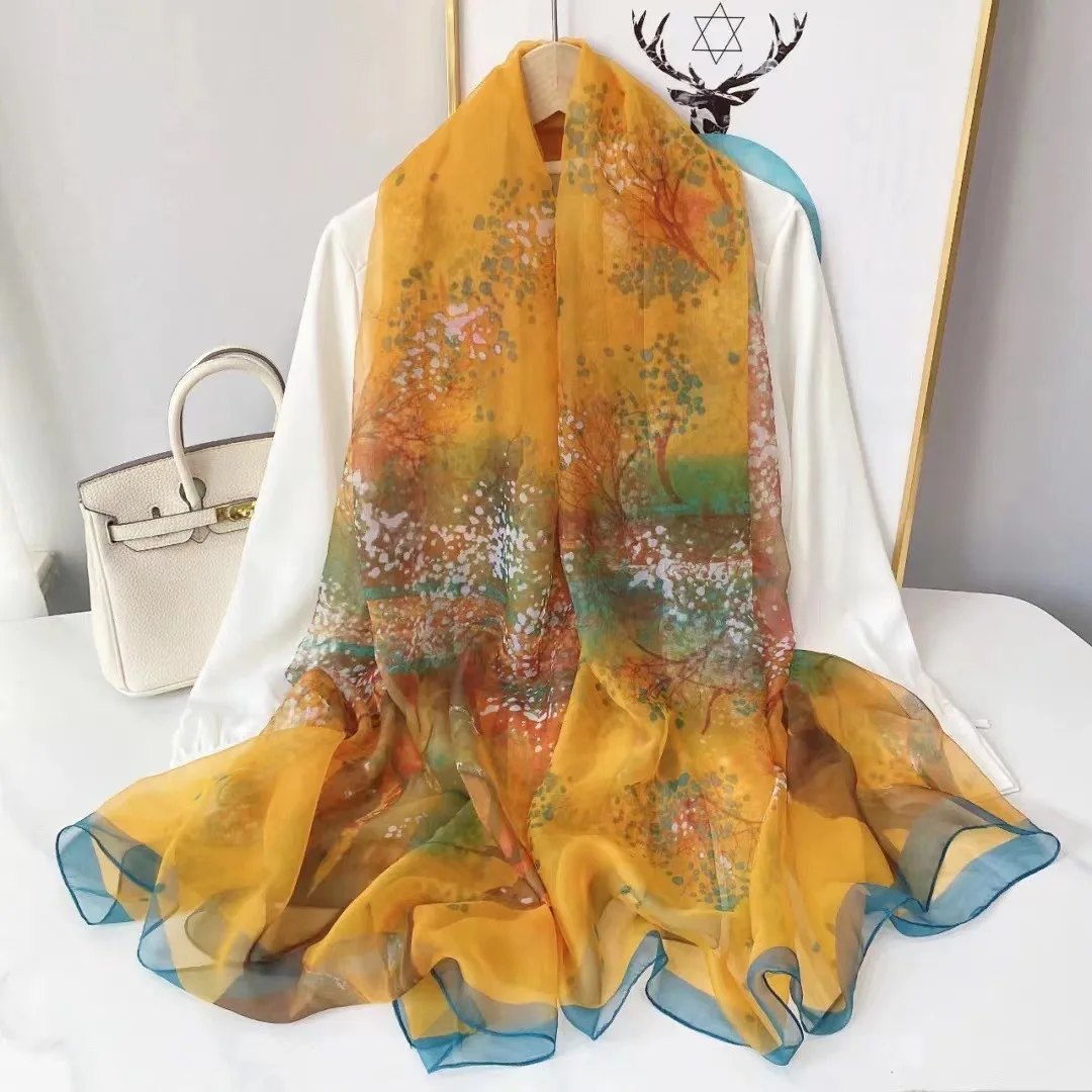 Silk Scarf Fashion Neck Print Foulard Female Hijab Women Soft Warm Pashmina Beach Stoles Head Scarves Shawl Wrap Echarpe Bandana