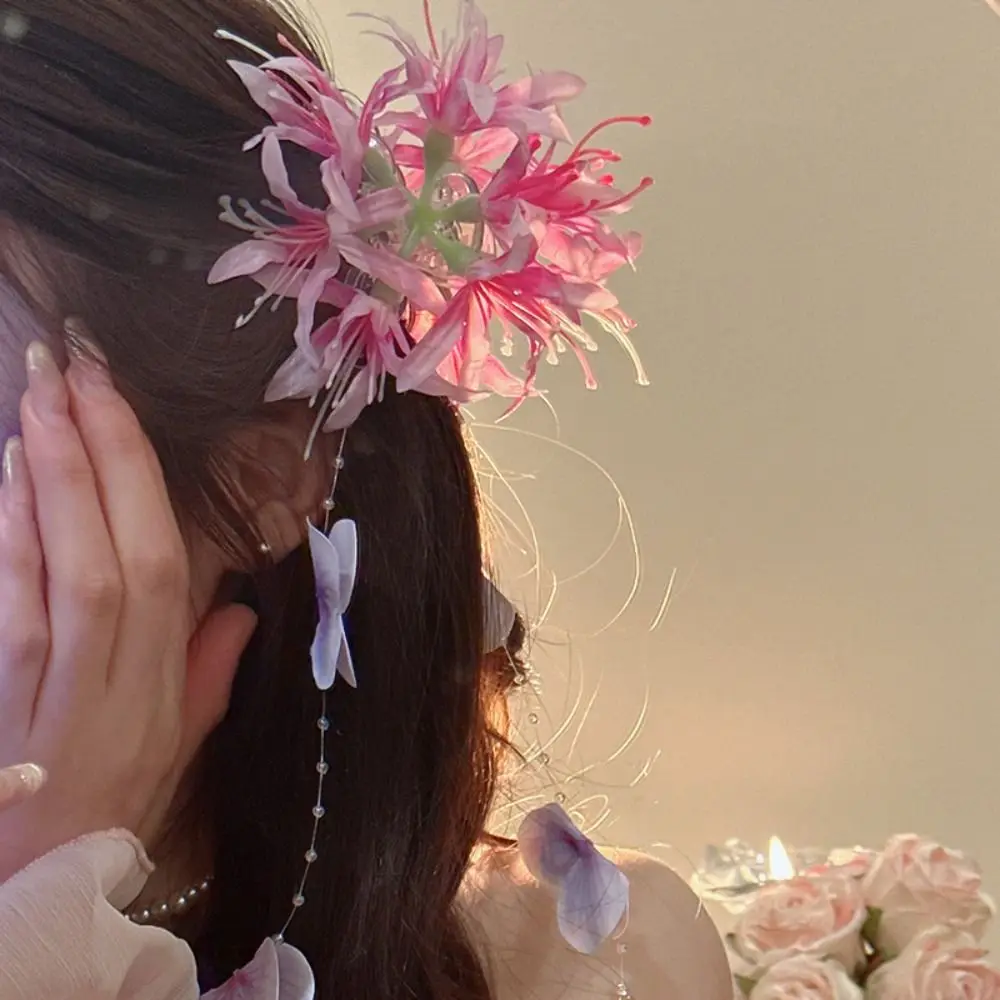 

Korean Elegant Flower Tassel Hair Claw Luxury Exquisite Flower Hair Shark Clip Sweet Fairy Bridal Headwear Hair Jewelry