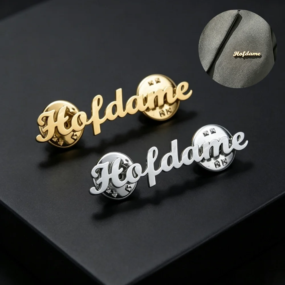 Stainless Steel Custom Name Letters Logo Brooch Personalized Nameplate Pins Badge Trendy Jewelry Gift for Women Men New