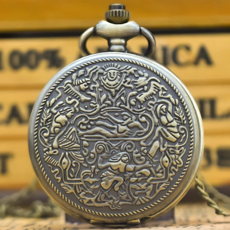 Винтажные бронзовые раскладные кварцевые карманные часы в египетском стиле