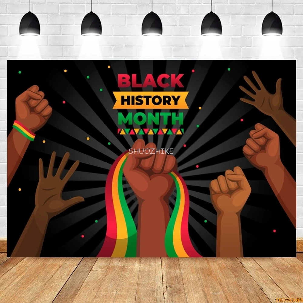أسود التاريخ شهر التصوير خلفية قبضة الأيدي الأفريقية الأمريكية مهرجان عطلة حفلة الحدث خلفية ديكور راية ملصق