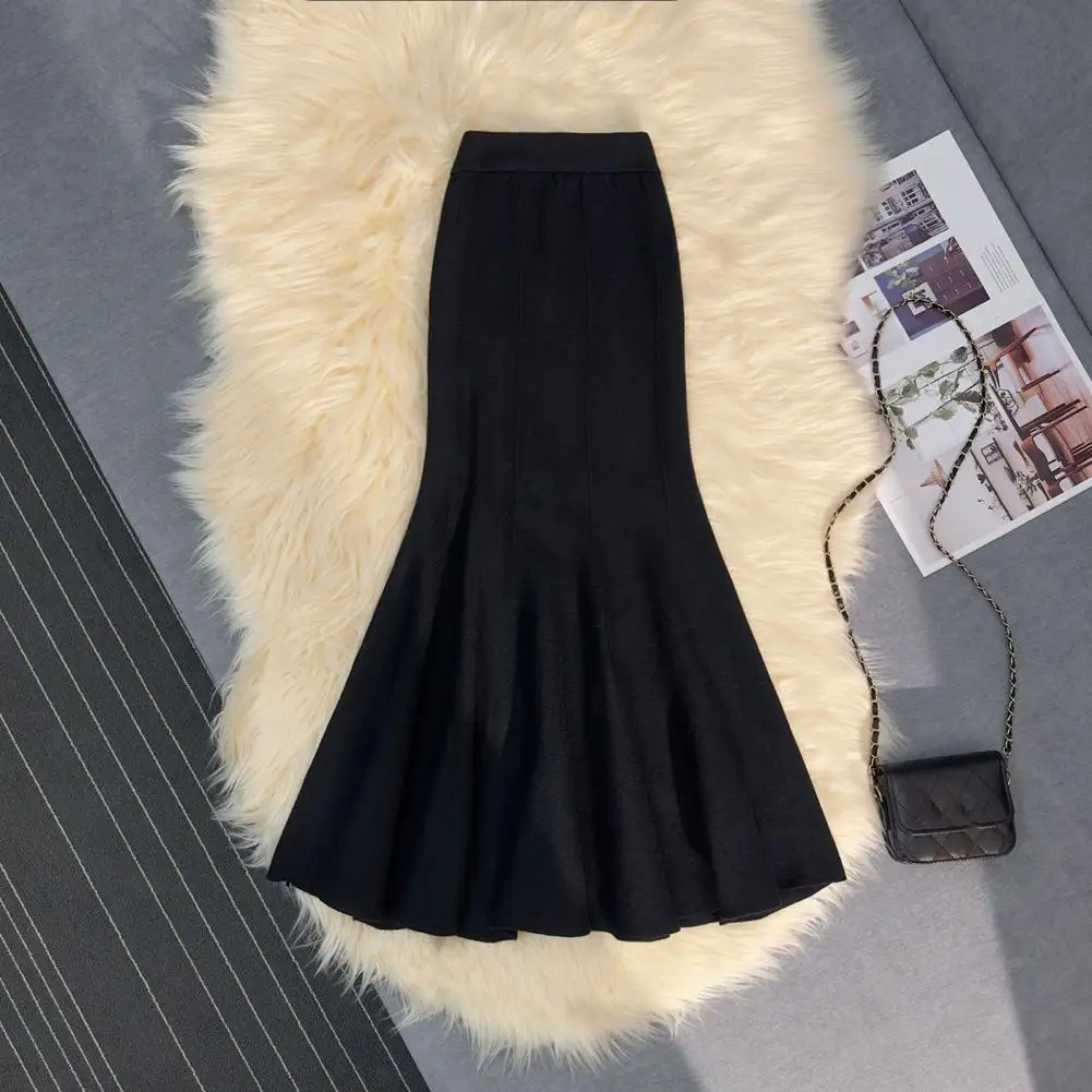 Elegancka spódnica typu rybka, długa spódnica maxi dla kobiet, spódnica z dzianiny z wysokim stanem, dopasowana, jednolita, stylowa, z wysokim stanem.