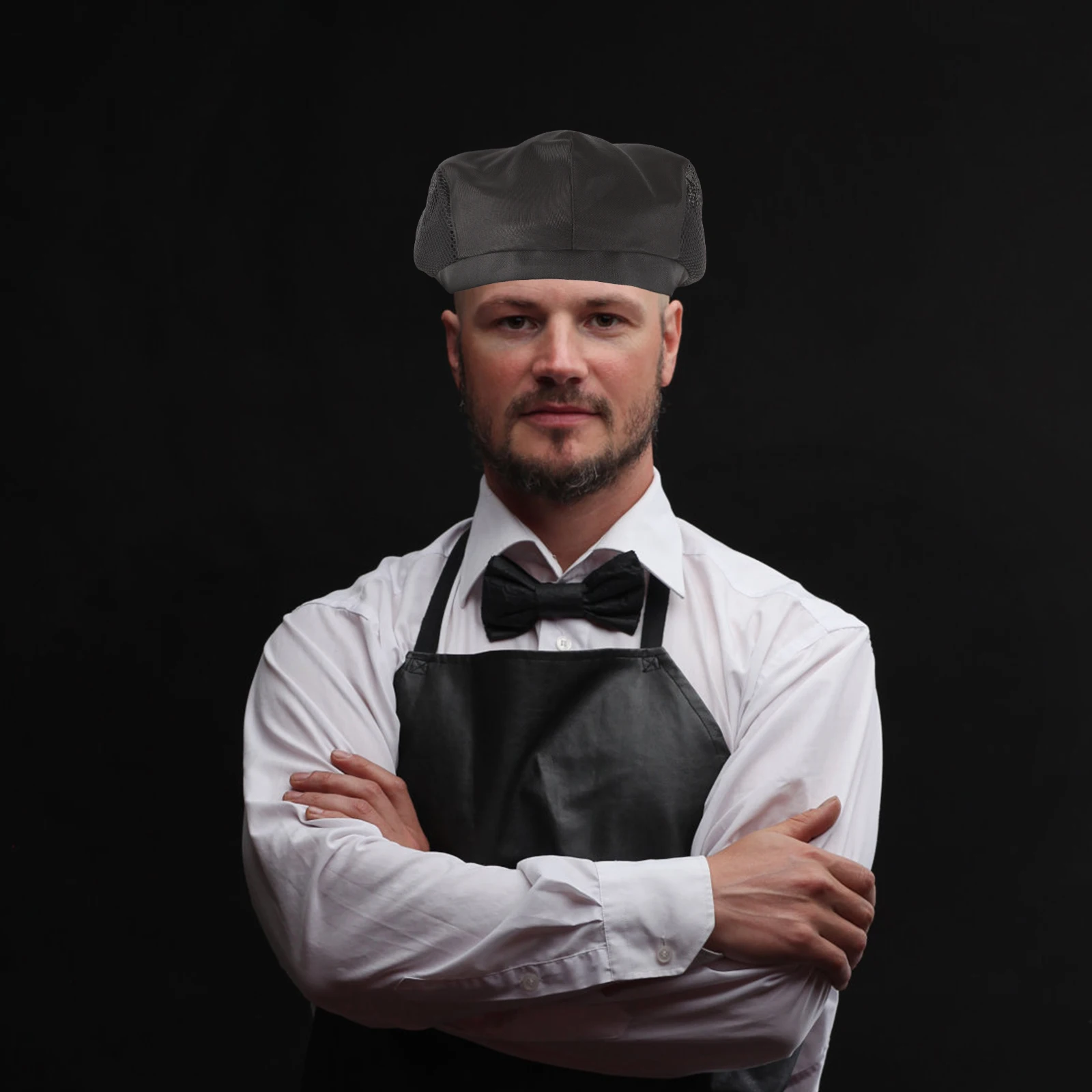 Gorro de Chef, redes de pelo negras para hombres y mujeres, gorros de trabajador, gorros de cocinero de poliéster, trajes de Chef, uniformes, 2 uds.