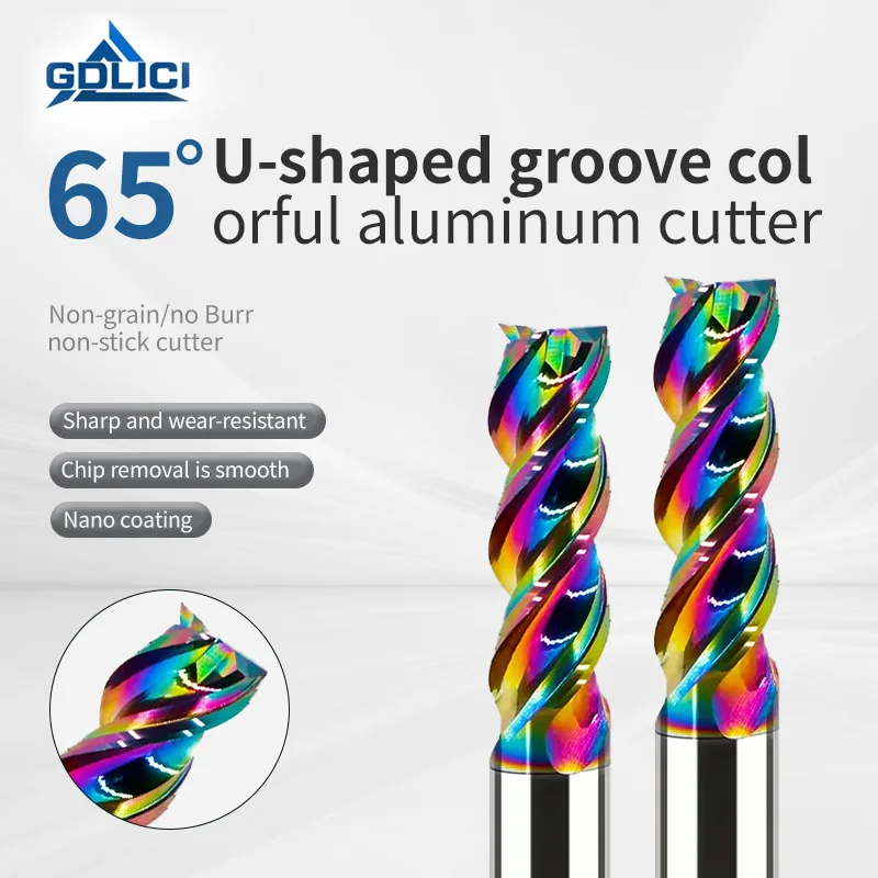 HRC65 U Groove Colorful Milling Cutter For Aluminum DLC Coating Tungsten Steel 3 Blade Endmill Cnc Maching Cutting Tools  4 6mm