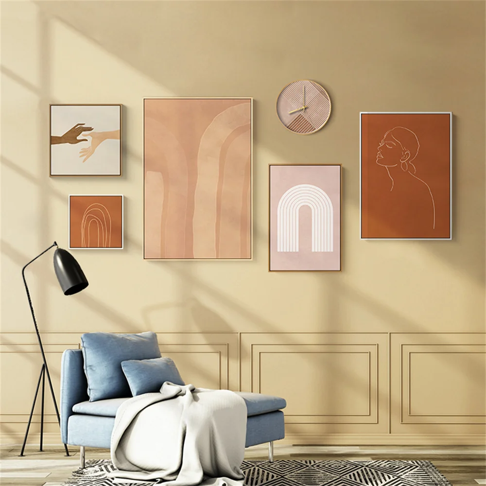 Abstract Women Figure Line Drawing Wall Art Poster Rainbow Line Print Geometry Arch Hand In Hand Canvas Painting Boho Home Decor