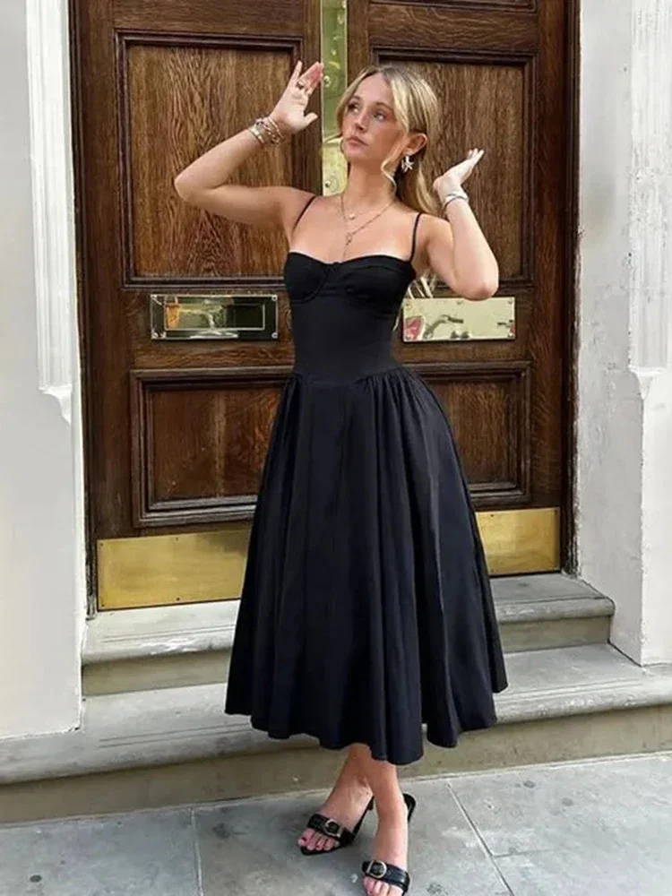 Elegant สปาเก็ตตี้ชุดผู้หญิง Retro Retro Party Slim สายชุดฤดูร้อนใหม่ปิดไหล่ Lady Vestidos