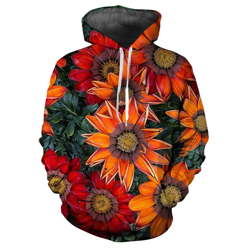 Colorful 3D Print Flower Hoodie For Men Long Sleeve Hoodies Casual Streetwear Floral Sweatshirt Women Autumn Spring Pullovers