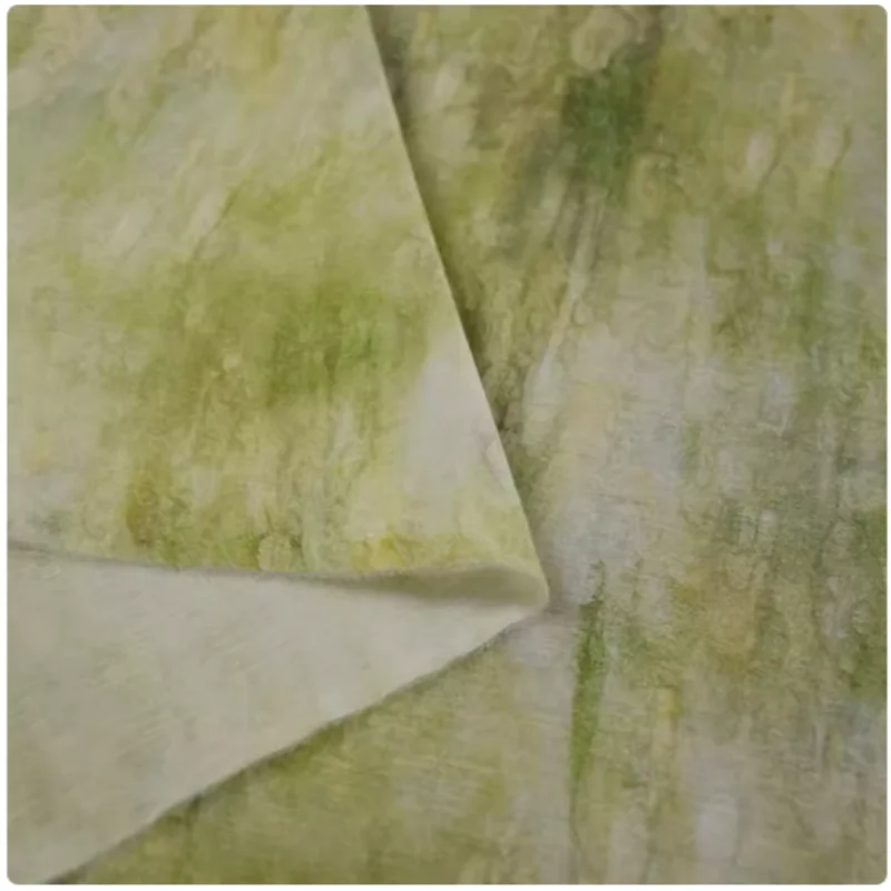 Sky Silk Chiffon Fabric for Dress, Fresh Grass Green Smudge Print, Fabric for Shirt, Han Cloth, Handmade Cloth Sewing, T2215