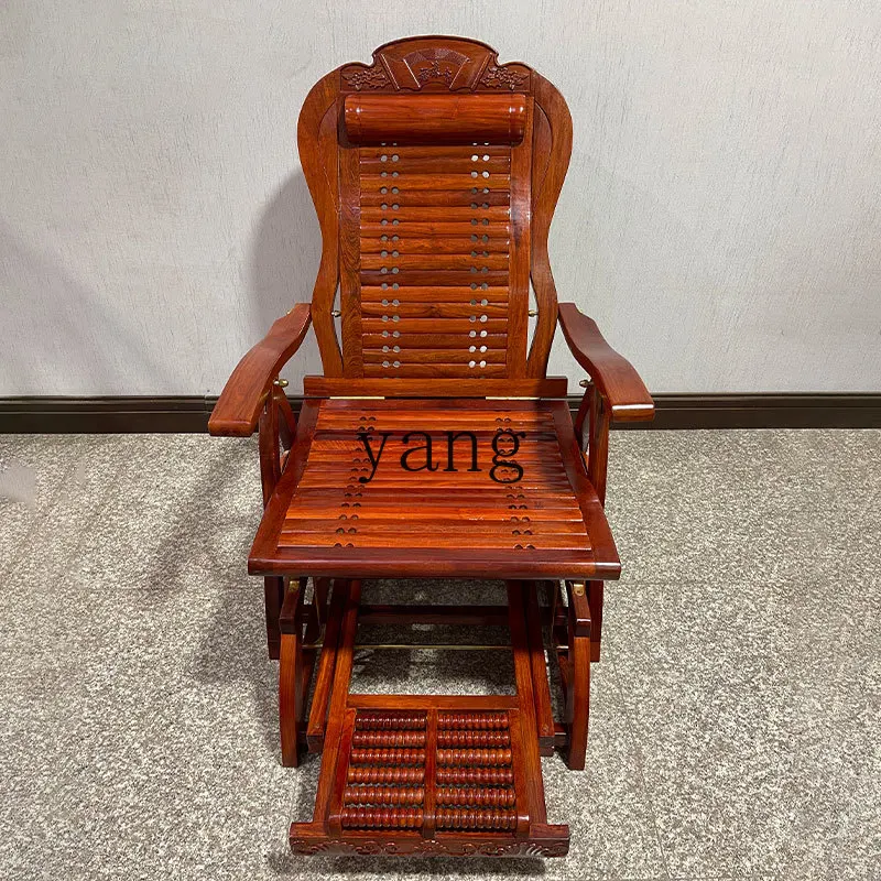 LTT old man telescopic Chinese mahogany rosewood tenon and mortise rocking car fitness recliner