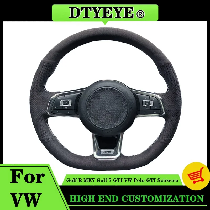 DIY Car Steering Wheel Cover For Volkswagen VW Golf R MK7 Golf 7 GTI VW Polo GTI Scirocco 2015 2016Suede Steering Wheel Braid