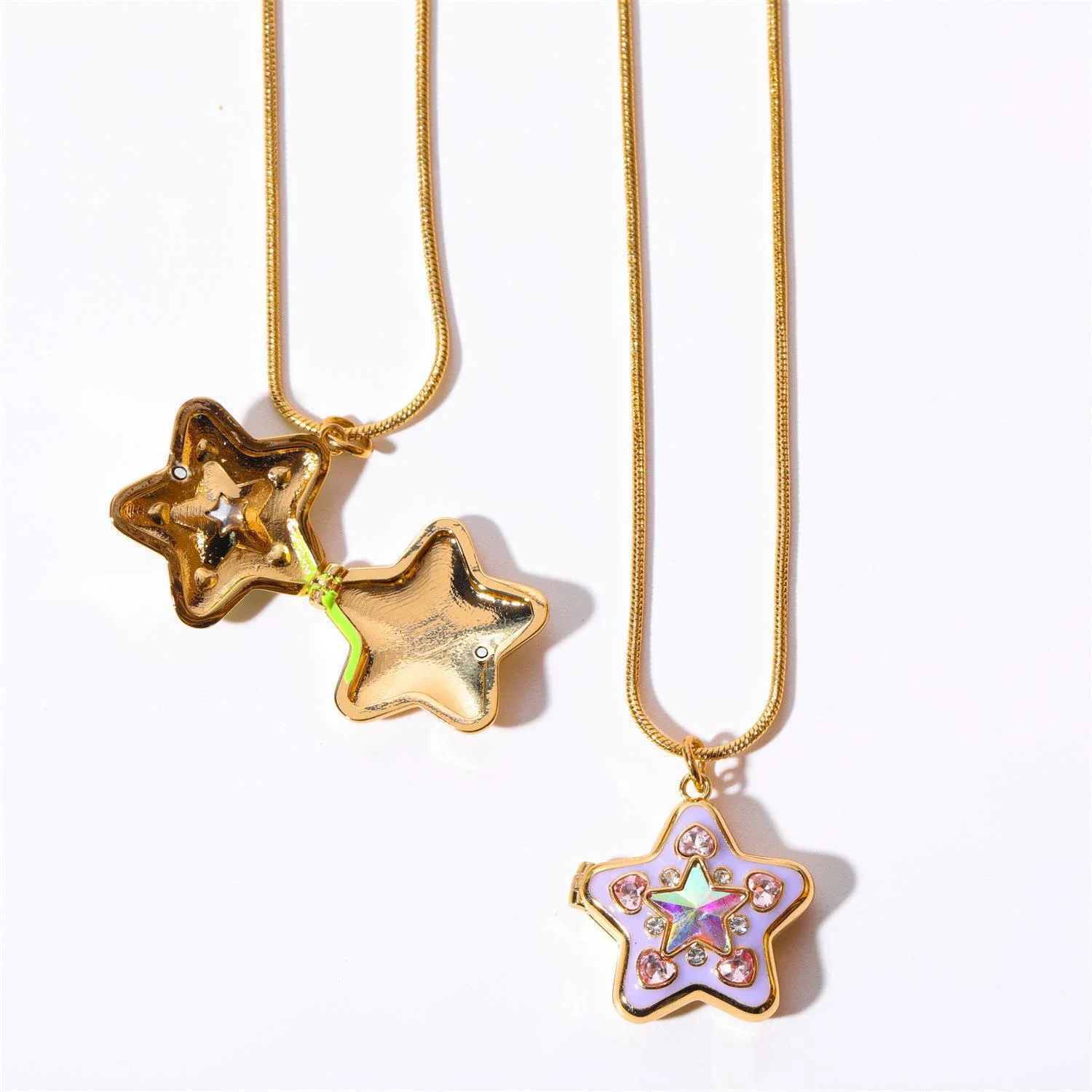 LATS Stars Lockets Pendant Necklace for Women Gold Color Photo Box Charm Necklaces Personality Jewelry Couple Gift