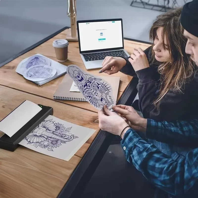 A46 Printer Tato Tanpa Tinta Portabel Mesin Transfer Stensil Tato Bluetooth Nirkabel Mesin Fotokopi Mendukung Android IOS Windows Mac