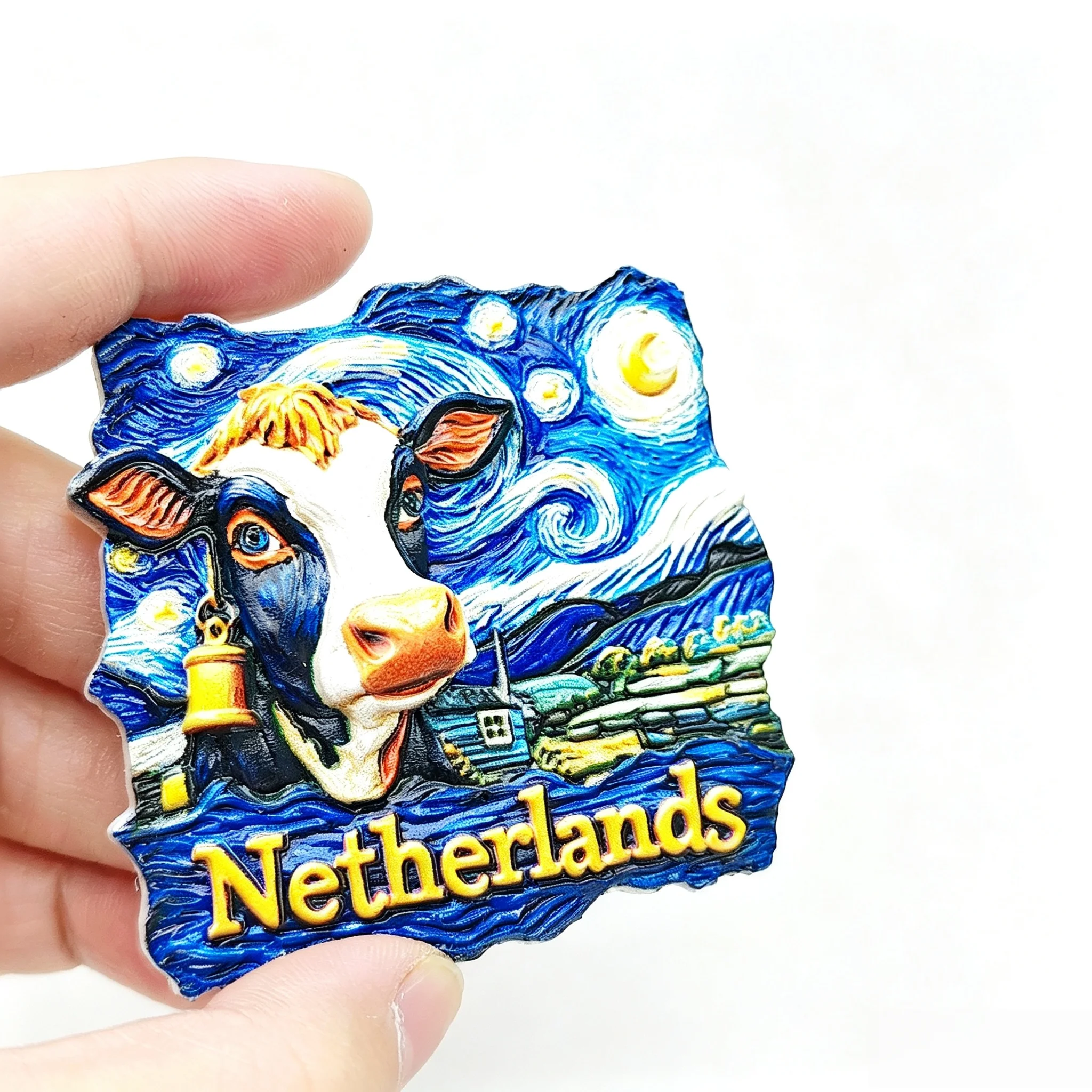 Dutch Van Gogh Starry Night Cow Resin Fridge Magnet 3D Embossed Netherlands Travel Souvenir Cute Refrigerator Sticker Home Wall