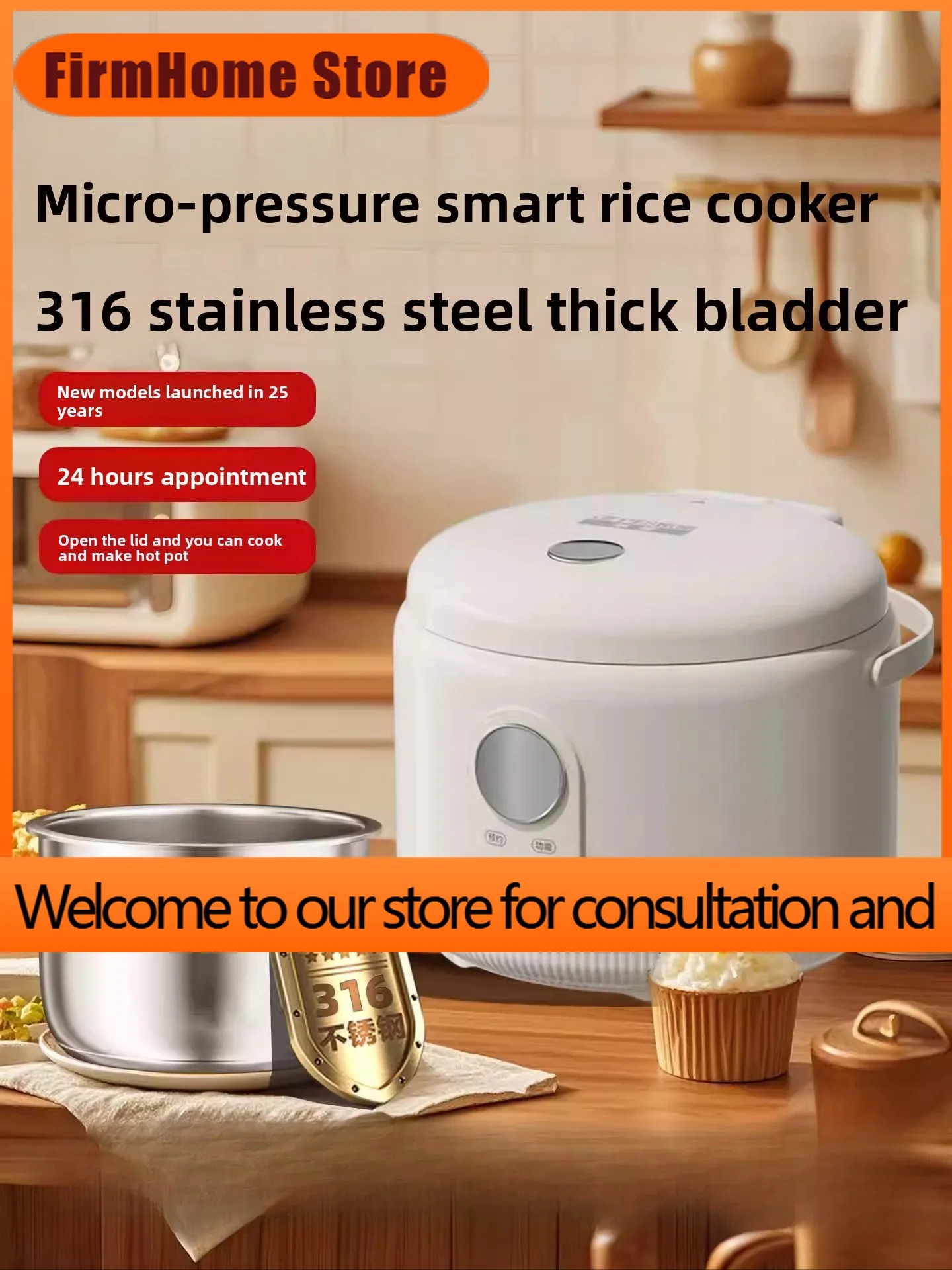 FirmHome StoreRice Cooker Household 316 Stainless Steel Dormitory Mini 1-3 To 4 People 2-3L Large Capacity Old-fashioned Rice Co