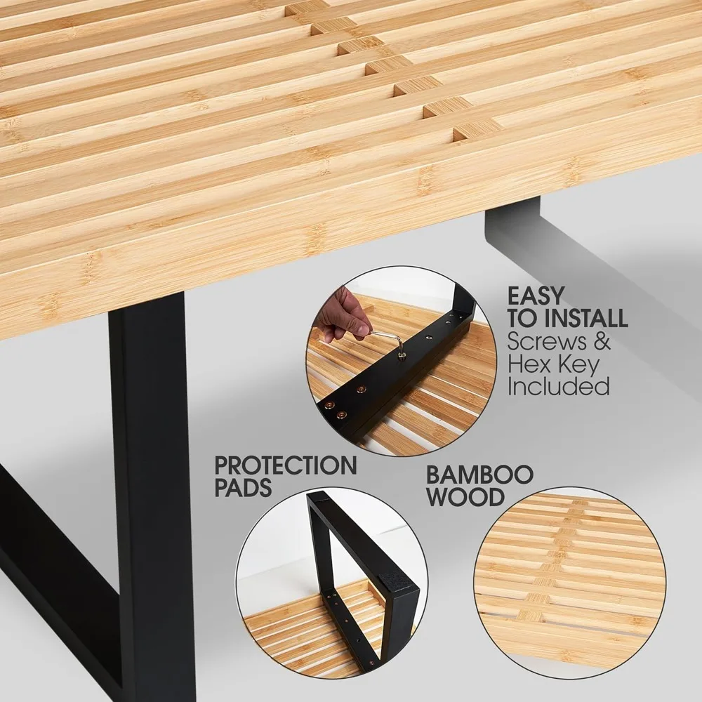 مقعد خشبي بشريحة من الخيزران، مدخل حديث ومقاعد للفناء، سعة قوية 500 رطل للاستخدام الداخلي والخارجي