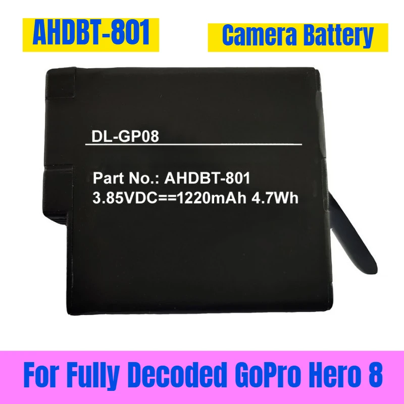 

1220mAh for Fully Decoded GoPro Hero 8 Action Camera Battery AHDBT-801
