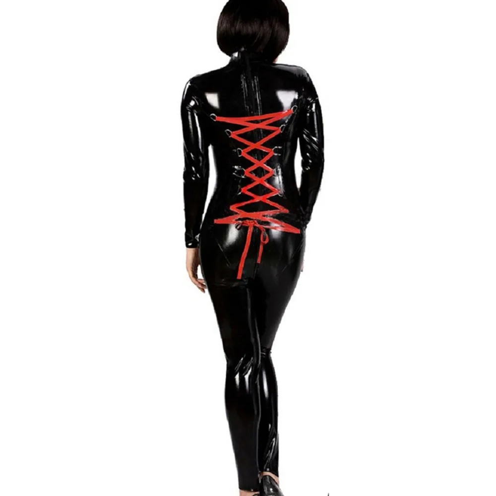 

Women Leather Jumpsuit Catsuit Two Way Zipper Open Crotch Sexy