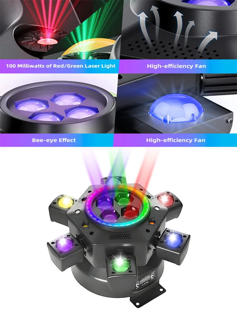 6 Heads 10X10W Moving Head Lichtstraal Laser Strobe Effect DMX Podiumlicht Full Color LED Beam Licht Roterende DJ Disco Party Bars - afbeelding 2