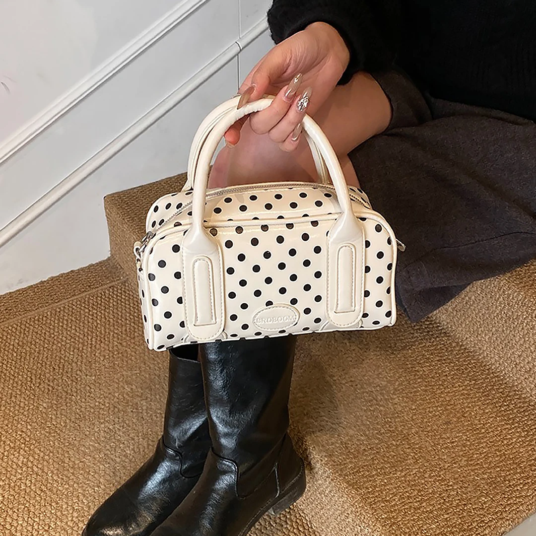 

Handbags for Woman Top Handle Small Bag Korean Style Polka Dot Boston Bag PU Leather Shoulder Crossbody Bag Women for Daily Use