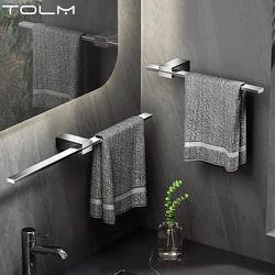TOLM Black Toilet Hanging Non Perforated Towel Rack, Simple And Creative, Extendable Towel Pole, Stainless steel Towel Rack