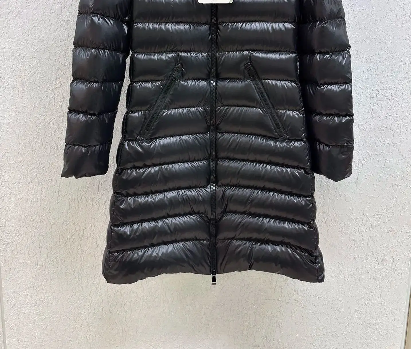 남녀공용 블랙 롱 글로시 다운 재킷, 광택있고 따뜻한 롱 후드 하이엔드 다운 재킷, 가을과 겨울용