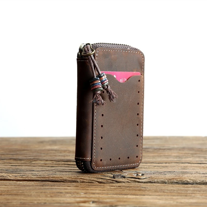 100% Genuine Leather Key Wallet Men Car Key Holder Retro Key Bag Men Purse Vintage Housekeeper Keychain Cowhide Card Holder Case