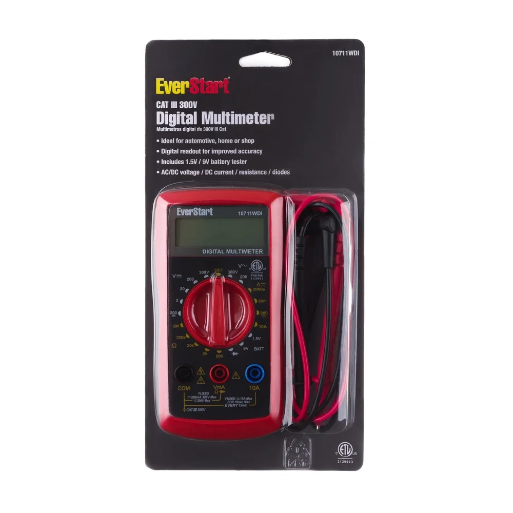 

300V Digital LCD Multimeter AC DC Tester with Battery Tester Safety Leads Auto Power Off Backlight Display Home Automotive Use