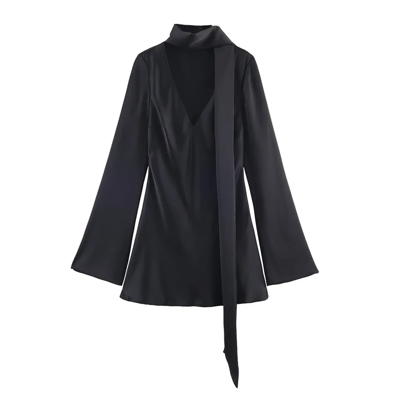 Nuovi abiti da donna europei e americani, abito sciarpa con trama in raso di seta semplice e alla moda