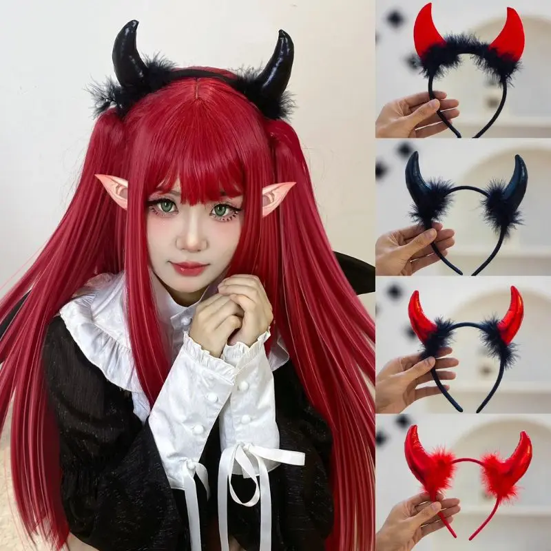 Halloween Demon Oversized Horn Headband Black Devil Horn Hair Hoop Gothic Cosplay Costume Makeup Party Headpiece New Headwear