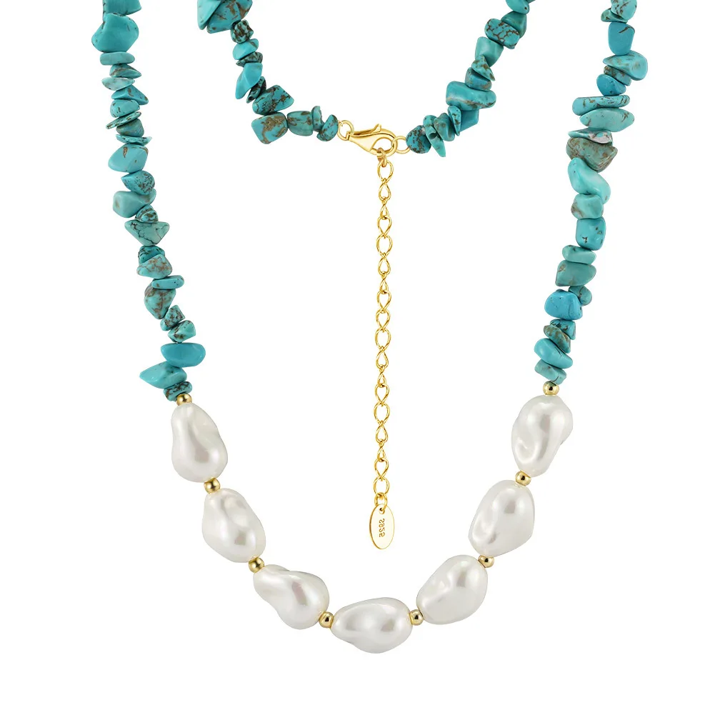 

Серебряные нерегулярные натуральные ракушки, жемчуг в стиле барокко, бирюзовые бусины, колье, ожерелье, пляжные богемные праздничные украшения