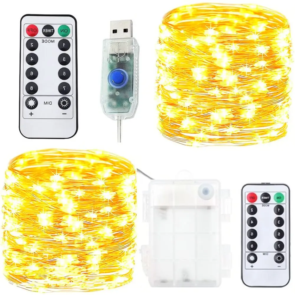 USB Fairy Lights Copper Wire Lamp Remote Control String Lighting For Holiday Christmas Wedding Party Indoor Outdoor Decor