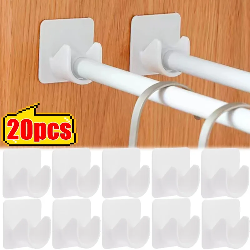 Curtain Rod Holder Hook Self-Adhesive Nail-Free Clips Hooks Wall Curtain Fixed Clip Hanging Rack Kitchen Cupboard Hanging Holder