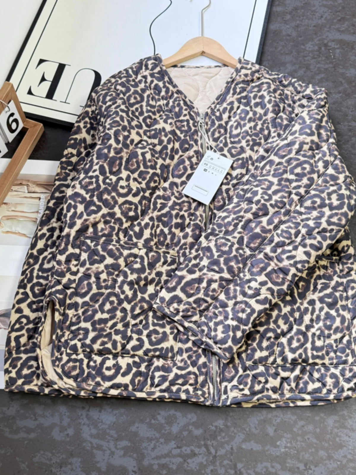 

Deluest Women's Loose Fit Cotton Jaet Leopard Print Warm Stitching Cotton Coat ort Sle Winter Faion Outerwear
