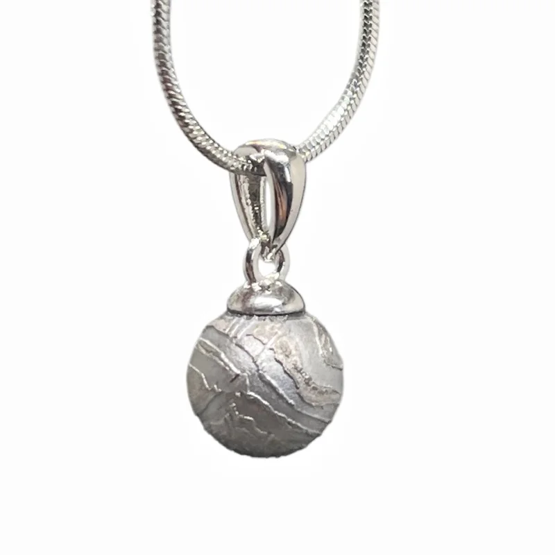 2.1g Muonionalusta Meteorite Sphere Pendant Polished Widmanstätten Pattern Sweden Iron Meteorite Necklace Collectible - LK294