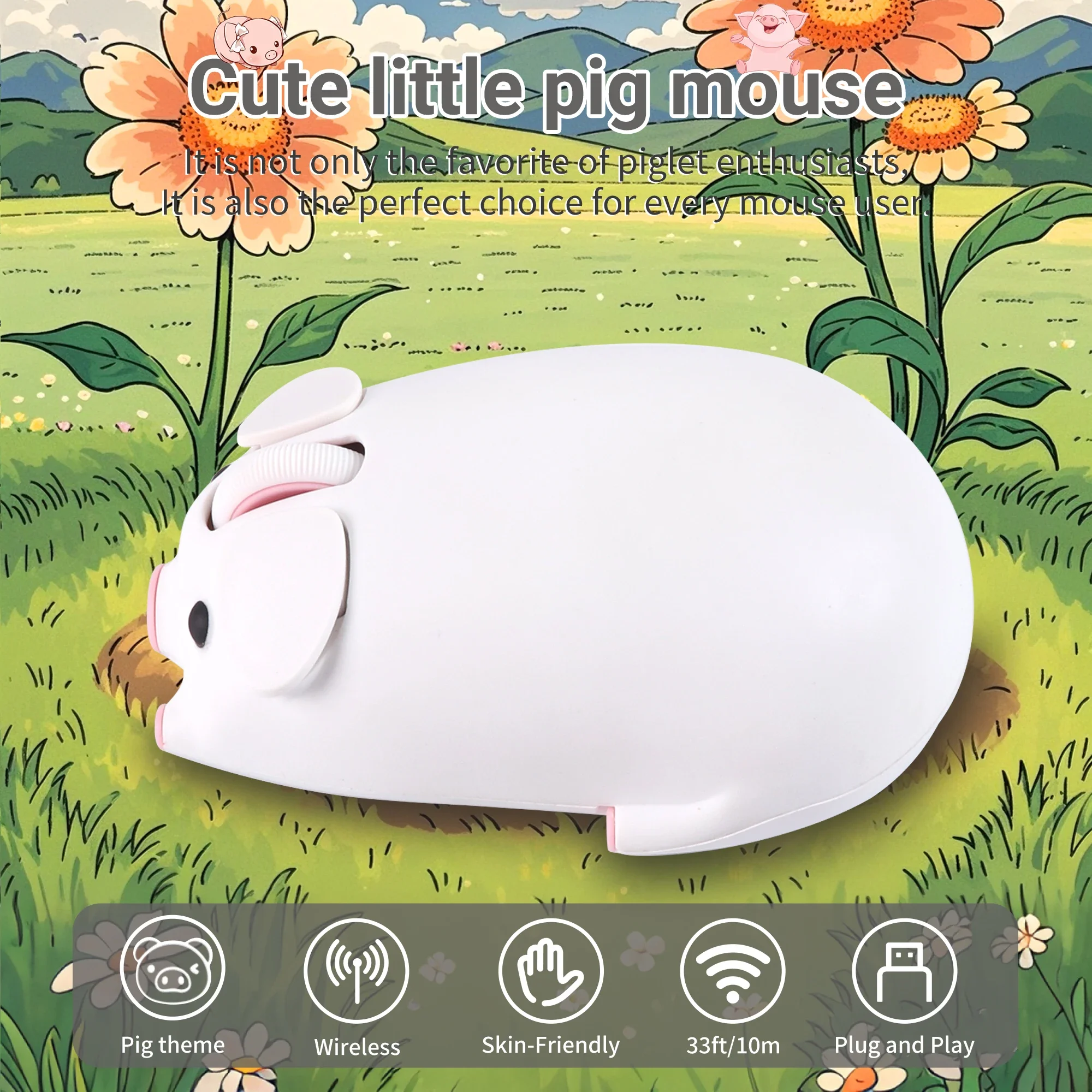 Cute 3D Little Pig Mouse Wireless 2.4G Bluetooth Dual-mode Silent Click Office For Laptop PC Girls Gift